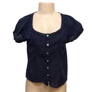 I Love H81 Navy Blue Blouse Button Down Top Polyester Cotton Forever 21 Shirt